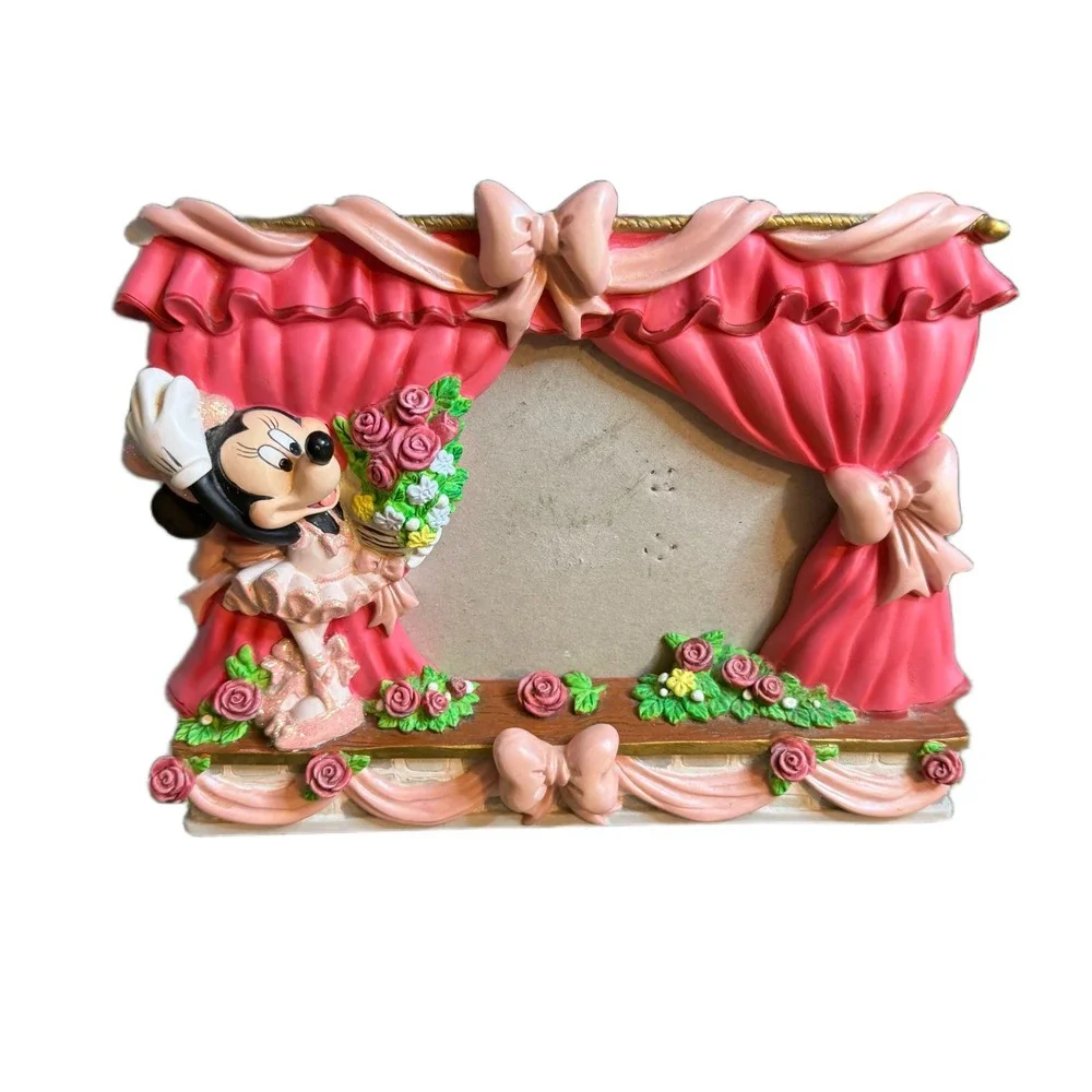 Disney Minnie Mouse Ballerina Pink Rose Curtain Stage Picture Frame Resin 6x7.5
